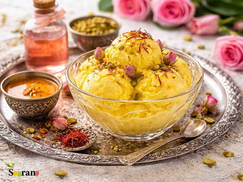 طرز تهیه بستنی خانگی با گلاب و زعفران