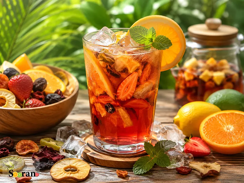 طرز تهیه نوشیدنی تابستانی چای میوه ای و یخ